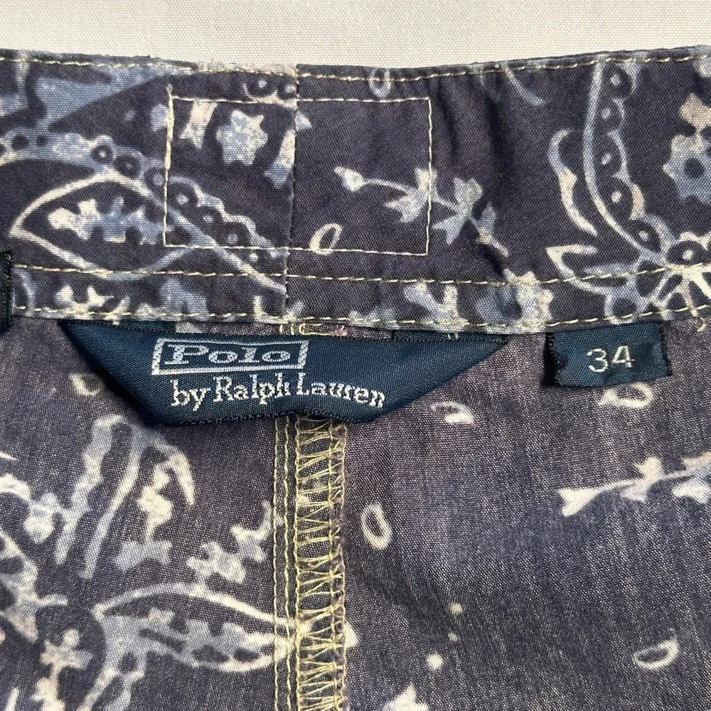 Polo Ralph Lauren Paisley Board Shorts Mens 34 Navy Blue Swim Trunks Cargo
